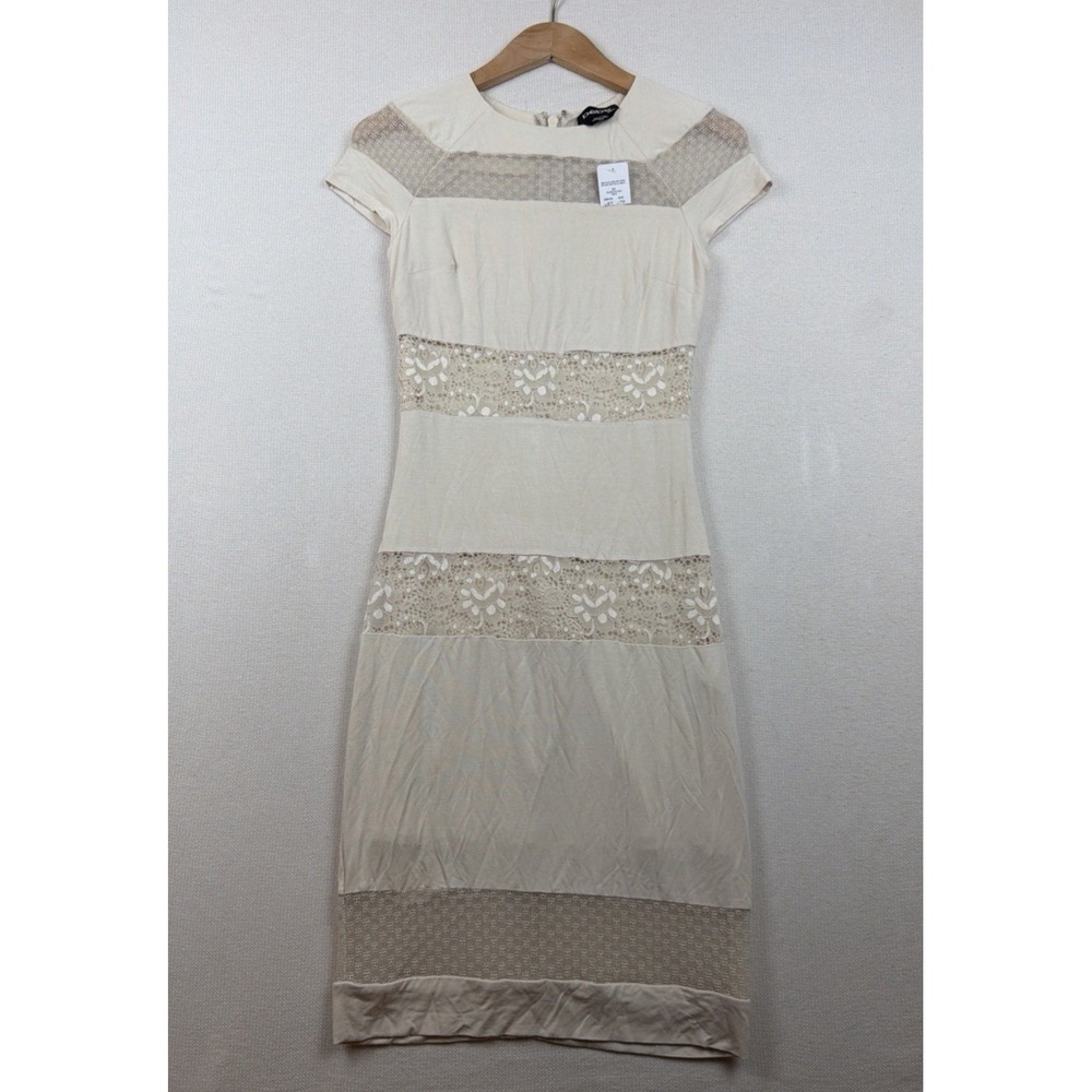 Bebe Knee Length Lace Bodycon Sheath Dress NWT Size XS Ivory Party Wedding Guest